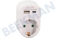 Q-Link 5450376 Conector adecuado para entre otros Blanco, 3680 vatios  Conector pasante con 2x USB adecuado para entre otros Blanco, 3680 vatios