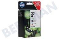 HP Hewlett-Packard HP-N9J72AE  HP 301 Combi Black + Color N9J72AE adecuado para entre otros Deskjet 1050,2050,3050A