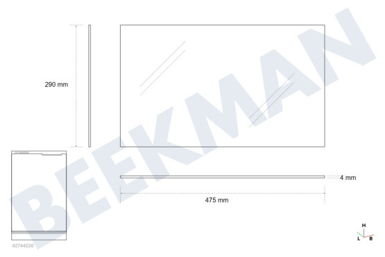 Indesit Refrigerador Tabla de estante 473x290mm con listón