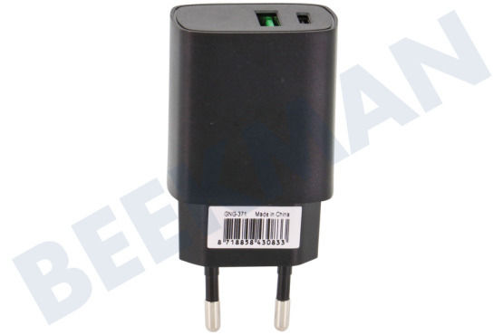 Grab 'n Go Cargador USB Cargador de pared USB-C + USB-A de 20 vatios, negro