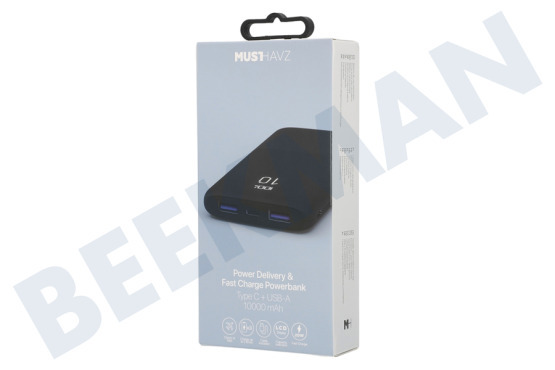 Musthavz MHPWRPD10A004BLK Batería externa Musthavz Power Delivery de 20 vatios y 10 000 mAh