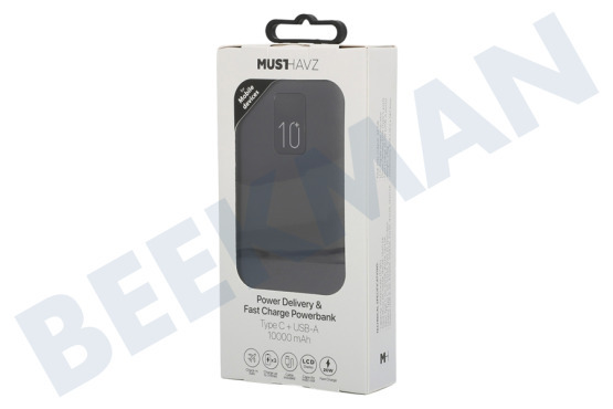 Musthavz MHPWRPD10A004BLK Batería externa Musthavz Power Delivery de 20 vatios y 10 000 mAh