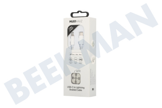 Musthavz MHBRCABUSBLIGHTW Musthavz Cable trenzado USB-C a Lightning de 1,0 metros, blanco