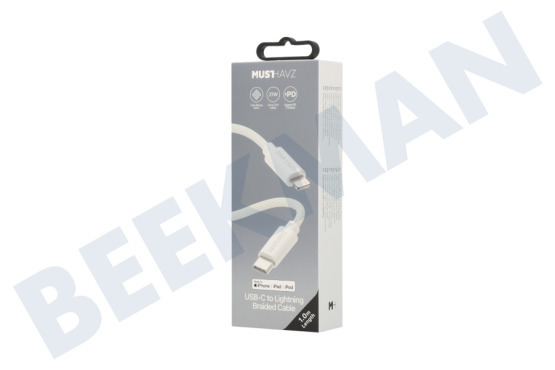 Musthavz MHBRCABUSBLIGHTW Musthavz Cable trenzado USB-C a Lightning de 1,0 metros, blanco