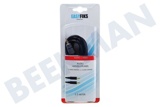 Easyfiks Jack Cable 2x 3.5mm Stereo Hombre, 2,5 m, Dorado