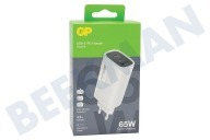 GP GPWCGM3AWHUSB254  GM3A Triple puerto GaN 65 Watt, cargador adecuado para entre otros Entrega de energía y carga rápida 4+