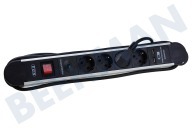 Exin 5450242  Regleta enchufes adecuado para entre otros 4v RA + regleta 2 USB con interruptor 3x1,5mm2 3500W 16A RA negro / plata 1,5 M adecuado para entre otros 4v RA + regleta 2 USB con interruptor