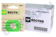 GP GPRCK65AAA673C4  LR03 ReCyko+ AAA 650 - 4 pilas recargables adecuado para entre otros 650mAh NiMH