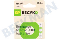 GP GPRCK95AAA635C4  LR03 ReCyko + AAA 950 - 4 baterías recargables adecuado para entre otros 950mAh NiMH