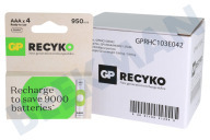 GP GPRCK95AAA635C4  LR03 ReCyko + AAA 950 - 4 baterías recargables adecuado para entre otros 950mAh NiMH