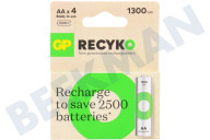 GP GPRCK130AA611C4  LR6 ReCyko + AA 1300 - 4 baterías recargables adecuado para entre otros 1300mAh NiMH