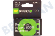 GP GPRCP200AA734C4  LR6 ReCyko + Pro AA 2000 - 4 baterías recargables adecuado para entre otros 2000mAh NiMH