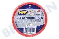 HPX  UM1910 Ultra Mount Transparente 19 mm x 10 metros adecuado para entre otros Cinta de fijación, 19 mm x 10 metros.