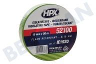 HPX IE1920  52100 Aislamiento PVC Cinta Amarillo / Verde 19mm x 20m adecuado para entre otros Cinta eléctrica, 19mm x 20m
