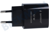Gembird TA-UC-1A12-01-BK  USB-A 5,0 voltios, 2,4 A adecuado para entre otros USB-A, 1 puerto