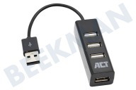 ACT  AC6205 Mini concentrador USB 2.0 de 4 puertos adecuado para entre otros USB 2.0 Negro