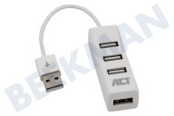 ACT  AC6200 Mini concentrador USB 2.0 de 4 puertos adecuado para entre otros USB 2.0 Blanco
