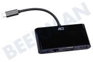 ACT  AC7330 Base multipuerto 4K USB-C adecuado para entre otros USB tipo C 3.2, negro