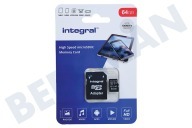 Integral INMSDX64G-100V10  Tarjeta microSDHC de alta velocidad V10 de 64 GB adecuado para entre otros Tarjeta Micro SDHC 64GB 100MB / s