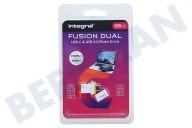 Integral INFD128GBFUSDUAL3.0-  Fusion Dual Flash Drive USB-C y USB 3.1 Gen 1 128GB adecuado para entre otros USB-C y USB 3.1 Gen 1