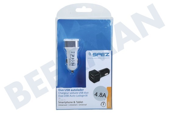 Spez  Cargador dual para coche USB 4.8A, blanco