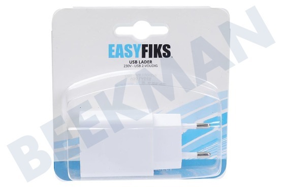 Easyfiks  Cargador USB 230 Volt 2.1A / 5 Volt 2 puertos blanco