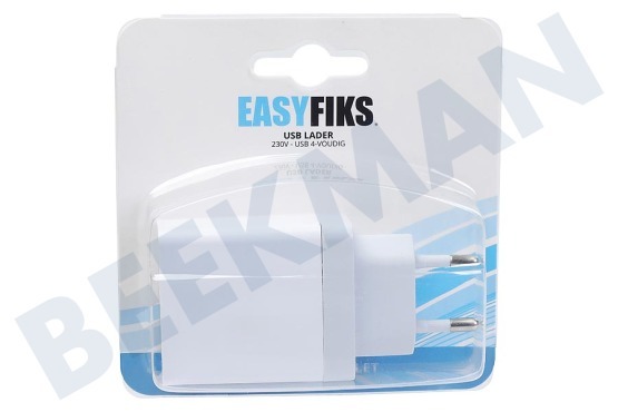 Easyfiks  Cargador USB 230 Volt 4.8A / 5 Volt 4 puertos blanco