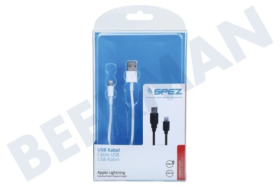 Spez  Cable USB Conector Lightning Apple de 8 pines, 200 cm, Blanco