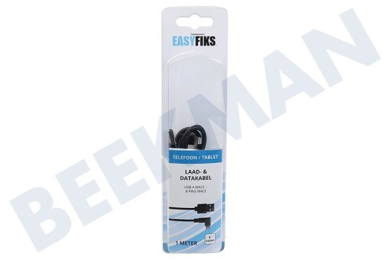 Easyfiks  Cable de datos y carga USB de 8 pines 100 cm 90 grados negro / gris