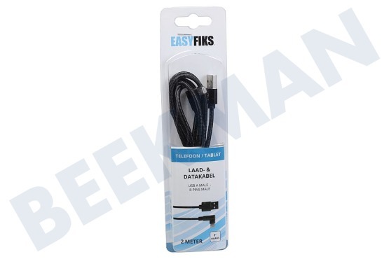 Easyfiks  Cable de datos y carga USB de 8 pines 200 cm 90 grados negro / gris