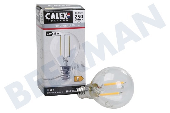 Calex  1101000800 Calex LED Lámpara de bola de filamento de vidrio completo 2 W, 250 lm E14