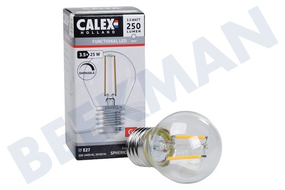 Calex  1101004600 Lámpara de bola LED de filamento de vidrio completo, transparente, 3,5 W, E27