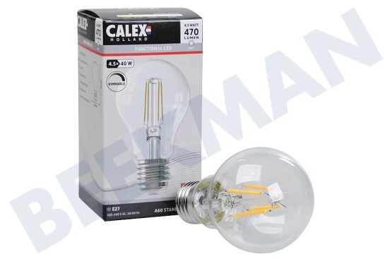 Calex  1101006100 Bombilla LED estándar de filamento de vidrio completo de 4,5 W, E27