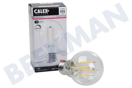 Calex  1101006900 Lámpara LED estándar de filamento de vidrio completo de 7,5 vatios, 806 lm E27