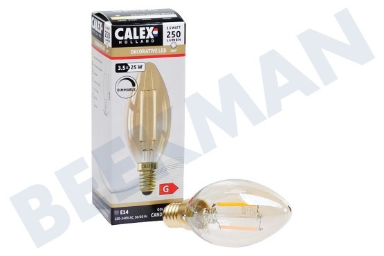 Calex  1101005200 Lámpara de vela LED de filamento de vidrio completo 3.5 Watt, 250lm E14