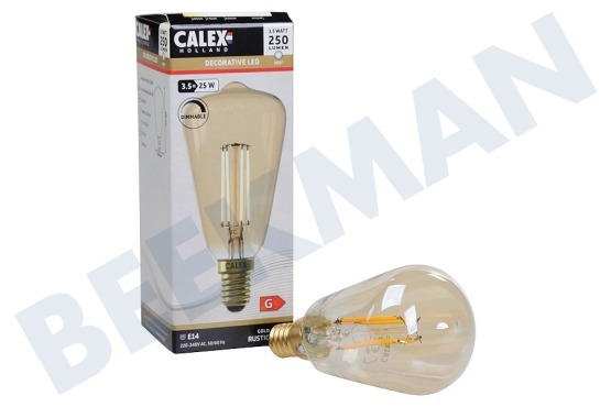 Calex  1101001500 Filamento de vidrio completo LED 3.5 Watt, E14 Gold ST48