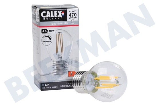 Calex  1101004300 Lámpara de bola LED de filamento recto, transparente, 4,5 W, E27