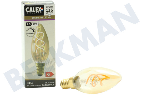 Calex  1001002900 Lámpara LED Vela Filamento Flexible Oro E14 Regulable
