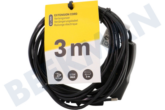 Q-Link  Cable 2x0,75mm2 575 vatios, 2,5A, negro 3 metros