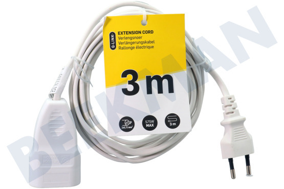 Q-Link  Cable 2x0,75mm2 575 Watt, 2,5A, blanco 3 metros