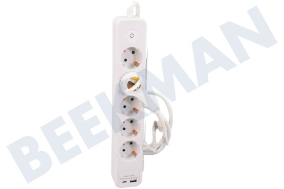 Q-Link  Regleta enchufes 3x1,5mm2 1,5 metros 1x USB-A, 1x USB-C, Blanco