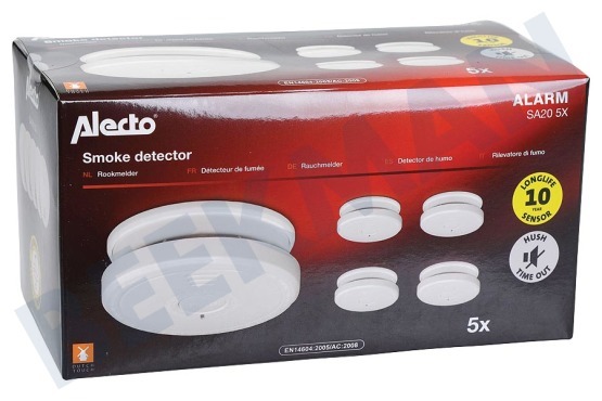 Alecto  SA20 5X Detector de humo con botón de tiempo de espera/prueba, 5 piezas
