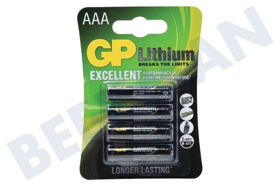 GP  Batería de litio Pro AAA, 1.5 voltios, 4 piezas