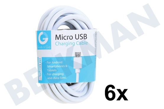 Grab 'n Go  Cable USB Micro USB, Blanco o Negro, 200 cm