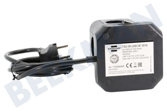 Brennenstuhl  Regleta enchufes Torre Zócalo 2 metros