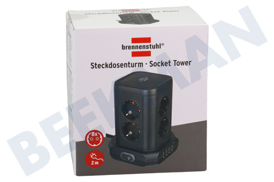 Brennenstuhl  Regleta enchufes Torre Zócalo 2 metros
