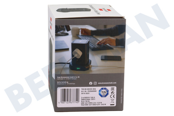 Brennenstuhl  Regleta enchufes Torre Zócalo 2 metros