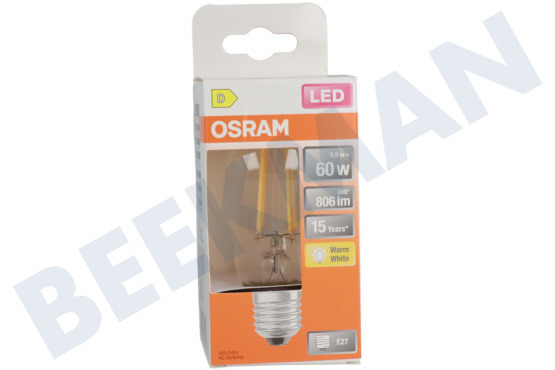 Osram  Bombilla LED clásica retrofit A60 E27 de 5,9 vatios, transparente