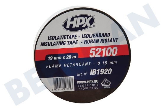 HPX  52100 PVC Cinta de aislamiento de 19 mm Negro x 20m