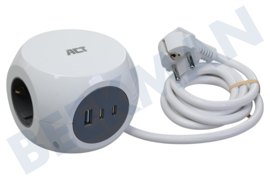 ACT  AC2420 Regleta cubo 3 tomas, 2x USB-C, 1x USB-A